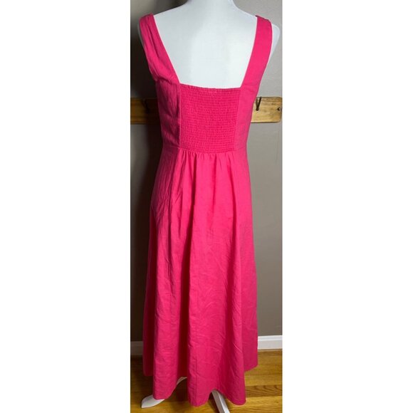 NWT Gap Dress Linen-Blend Square Neck Midi Raspberry Pink Fuchsia A-line Women S - Picture 3 of 9